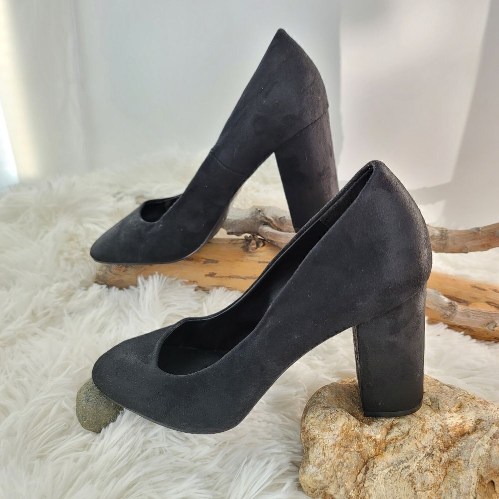 Call it spring black vegan leather block heel pumps